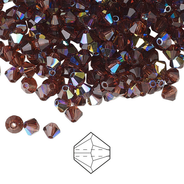 Bead 144pk burgundy AB, Preciosa Czech crystal 4mm bicone image number 0
