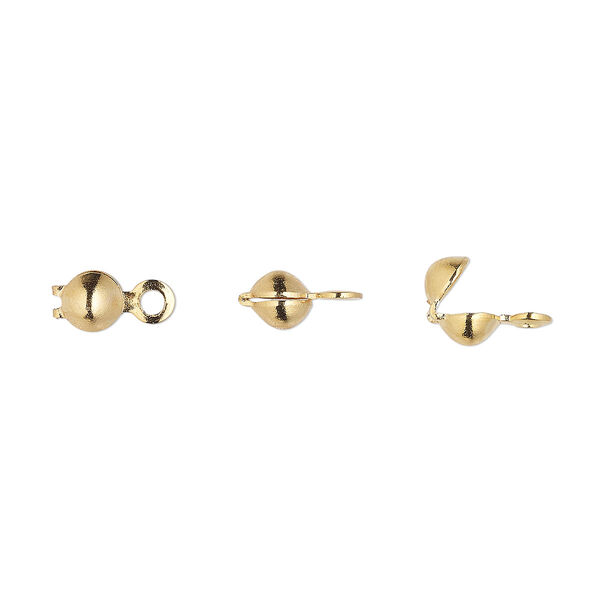 Bead tip, gold-plated brass, 7.5x3.5mm bottom clamp-on with closed loop. Sold per pkg of 100. image number 0