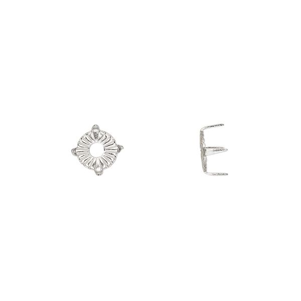 Rhinestone mount, imitation rhodium-plated brass, 6x3.5mm with SS30 rose or rose 4-prong tiffany setting. Sold per pkg of 100. image number 0