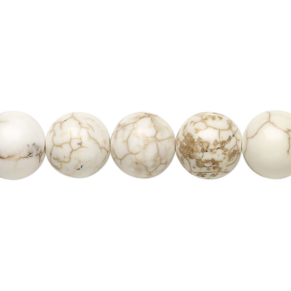 Bead, magnesite (stabilized), white, 10mm round, B grade, Mohs hardness 3-1/2 to 4. Sold per 15-1/2" to 16" strand. image number 0