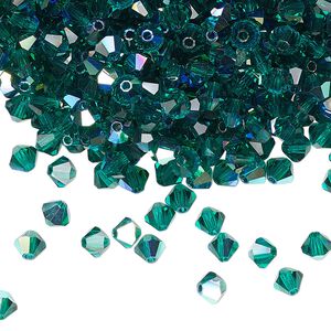 Bead 48pk emerald AB, Preciosa Czech crystal 4mm bicone