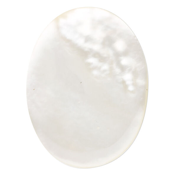 Cabochon, mother-of-pearl shell (bleached), white, 40x30mm oval, Mohs hardness 3-1/2. Sold individually. image number 0