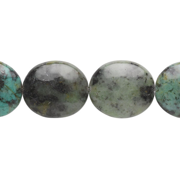 Bead, African "turquoise" (jasper) (dyed), 16x14mm flat oval, C grade, Mohs hardness 6-1/2 to 7. Sold per 15-1/2" to 16" strand. image number 0