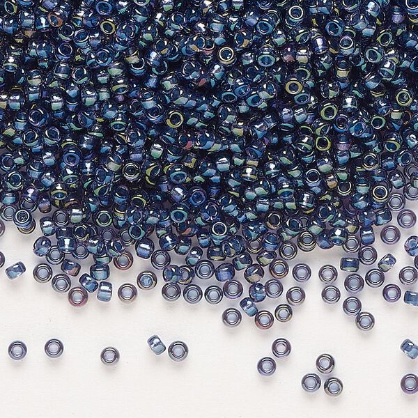 Seed bead, Miyuki, glass, pkg/25g, #11 rocaille, translucent night sky-lined luster crystal clear (RR-3539). image number 0