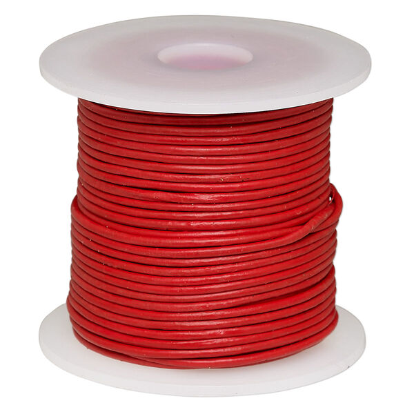Cord, leather (dyed), red, 1-1.2mm round. Sold per 25-yard spool. image number 0