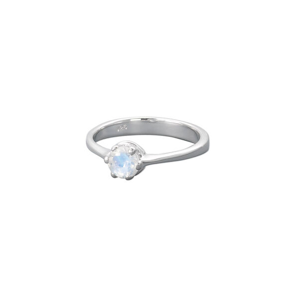 Ring, rainbow moonstone (natural) and sterling silver, 5mm faceted round, size 7. Sold individually. image number 0