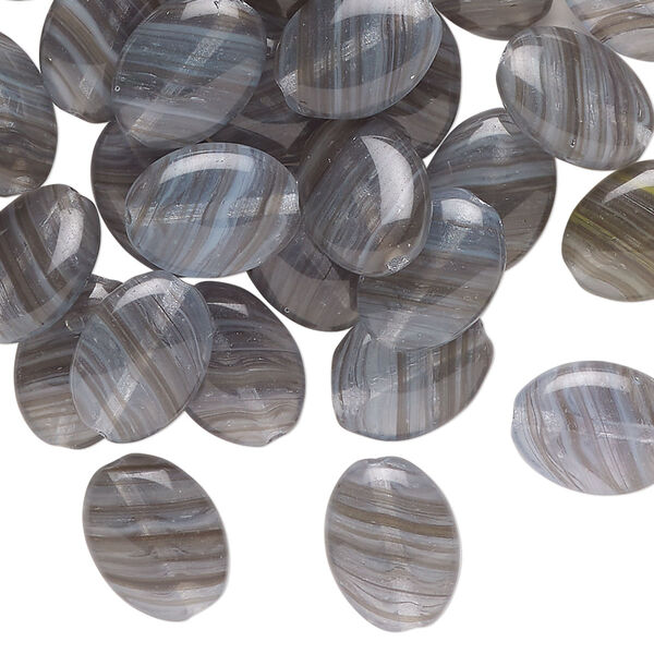 Bead, Czech pressed glass, translucent grey, 12x9mm puffed oval with stripe design. Sold per 1-ounce pkg, approximately 40 beads. image number 0