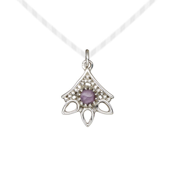 Amethyst / sterling silver 1pkg1, open beaded drop natural antiqued 14x12.5mm image number 0