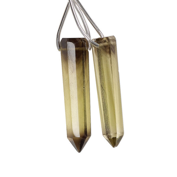 Bead, lemon smoky quartz (heated), 25x6mm-30x8mm hand-cut top-drilled point, B+ grade, Mohs hardness 7. Sold per pkg of 2. image number 0
