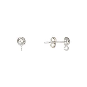 Earstud 1pkg2 sterling silver, 4mm diamond-cut half-ball / closed loop / earnuts, 1 pair