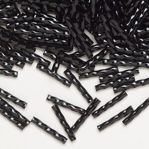 Bugle bead, Dyna-Mites™, glass, opaque jet, 12mm twisted. Sold per 50-gram pkg.