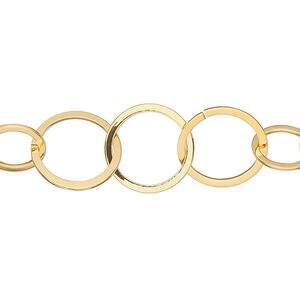 Chain 1pkg1 gold-plated cable, 14mm flat round, brass 25 foot unfinished