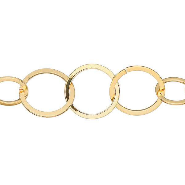 Chain 1pkg1 gold-plated cable, 14mm flat round, brass 25 foot unfinished image number 0
