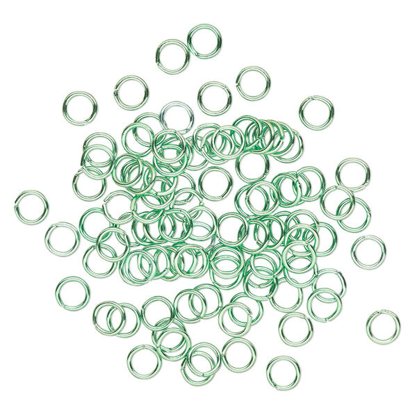 Jump ring, anodized and dyed aluminum, lime green, 8mm round, 5.4mm inside diameter, 16 gauge. Sold per pkg of 100. image number 0
