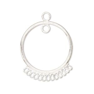 Drop, sterling silver, 25mm circle with 13 bottom loops. Sold per pkg of 2.