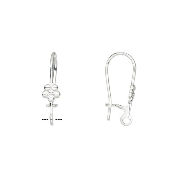 Ear wire kidney 1pkg100 silver-plated, 17mm / 4mm flower / open loop, 20-21 gauge brass 50 pair image number 0