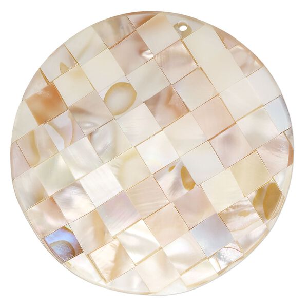 Focal, black lip shell / gold lip shell / mother-of-pearl shell (assembled), 54-56mm single-sided domed round, Mohs hardness 3-1/2. Sold individually. image number 0