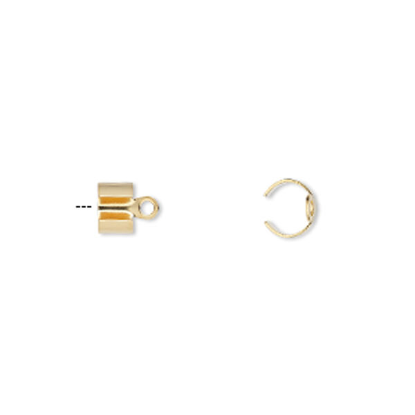 Cord end, fold-over, gold-plated steel, 9x6mm, 7.5mm inside diameter. Sold per pkg of 20. image number 0