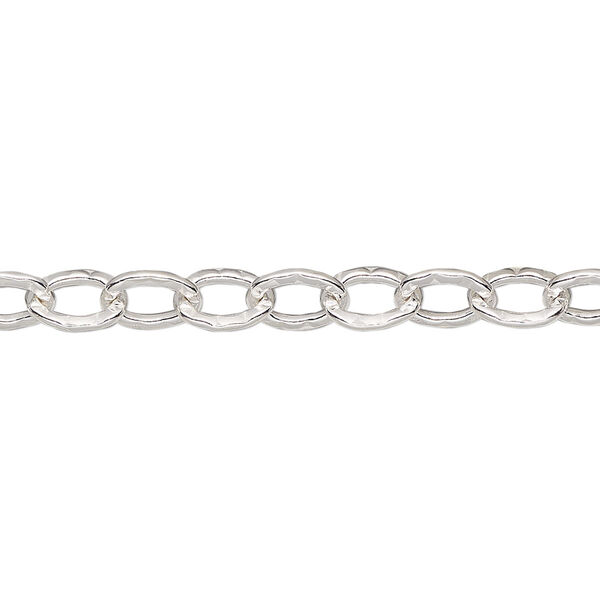 Chain, sterling silver, 7x6mm hammered cable. Sold per pkg of 5 feet. image number 0