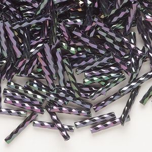 Bugle bead, Dyna-Mites™, glass, opaque iris purple, 12mm twisted. Sold per 1/2 kilogram pkg.