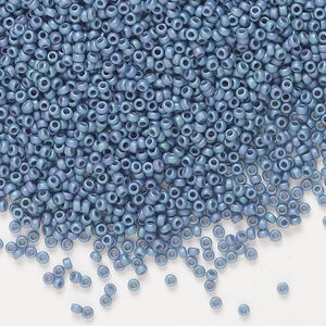 Seed bead, Miyuki, 1pkg35g, glass, #15 rocaille, opaque matte rainbow steel blue (RR-2030)