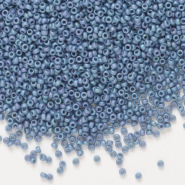 Seed bead, Miyuki, 1pkg35g, glass, #15 rocaille, opaque matte rainbow steel blue (RR-2030) image number 0