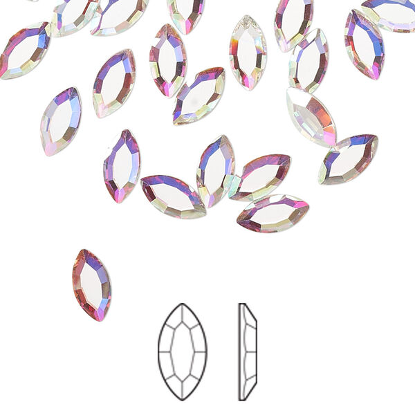 Flat back 720pk crystal AB foil back, Preciosa MAXIMA Czech crystal rhinestone 8x4mm navette image number 0