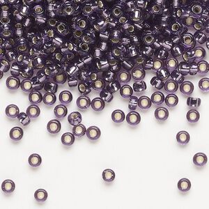 Seed bead, Miyuki, glass, pkg/250g, #8 rocaille, transparent silver-lined amethyst purple (RR-24).