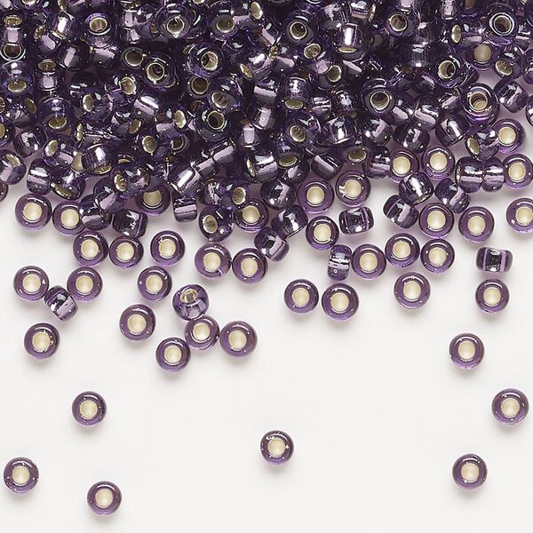 Seed bead, Miyuki, glass, pkg/250g, #8 rocaille, transparent silver-lined amethyst purple (RR-24). image number 0