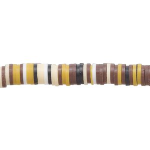 Bead, polymer clay, opaque multi-brown, 6x1.5mm heishi. Sold per pkg of (2) 16-inch strands.