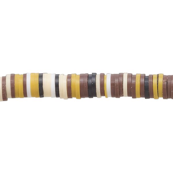 Bead, polymer clay, opaque multi-brown, 6x1.5mm heishi. Sold per pkg of (2) 16-inch strands. image number 0