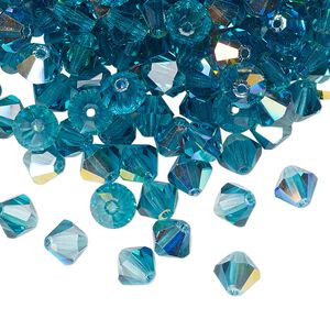 Bead 288pk indicolite AB, Preciosa Czech crystal 6mm bicone