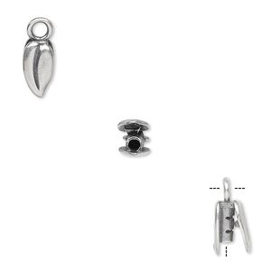Crimp end, JBB Findings, antique silver-plated brass, 9x5mm double-sided leaf, 1.5mm inside diameter. Sold per pkg of 2.