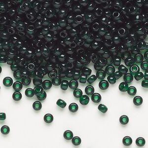 Seed bead, Miyuki, glass, pkg/250g, #8 rocaille, transparent emerald green (RR-156).