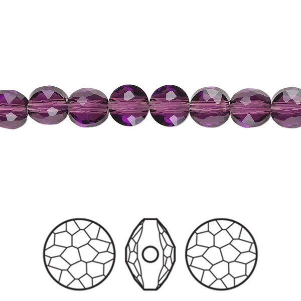 Bead 288pk amethyst, Swarovski® 6mm puffed round 5034 image number 0