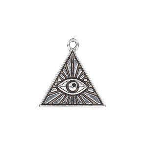 Charm, antique silver-plated pewter (tin-based alloy), 20x18mm single-sided pyramid with Eye of Providence. Sold per pkg of 2.