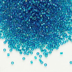 Seed bead, Delica®, glass, pkg/50g, #11 round, translucent emerald-lined luster aqua (DB-1764).