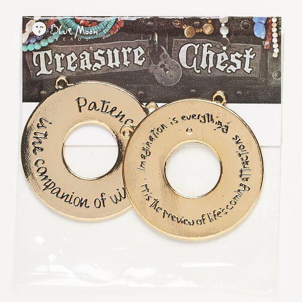 Focal, antique gold-finished "pewter" (zinc-based alloy), 41mm round donut. Pkg/2. image number 0