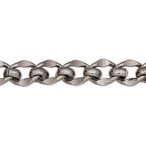 Chain 1pkg1 gunmetal-plated long & short, 8mm, brass 5 foot unfinished