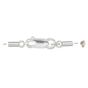 Clasp, lobster claw, sterling silver and steel, 28x4mm with crimp ends, 1mm inside diameter. Sold per pkg of 10.