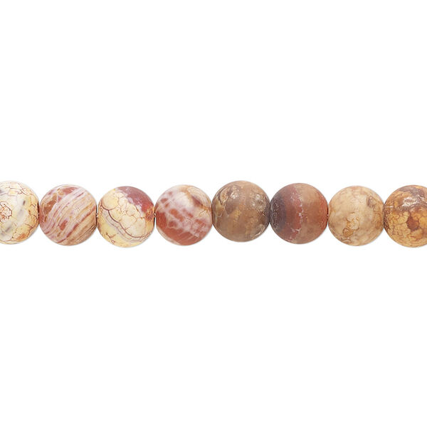 Bead, brown fire crackle agate (dyed/heated), brown / white / tan, matte, 5.5-6mm round, B grade, Mohs hardness 6-1/2 to 7. Sold per 16-inch strand. image number 0