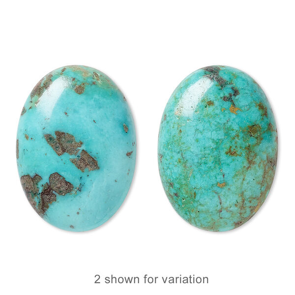 Cabochon, turquoise (dyed / stabilized), blue, 25x18mm calibrated oval, C grade, Mohs hardness 5 to 6. Sold individually. image number 0