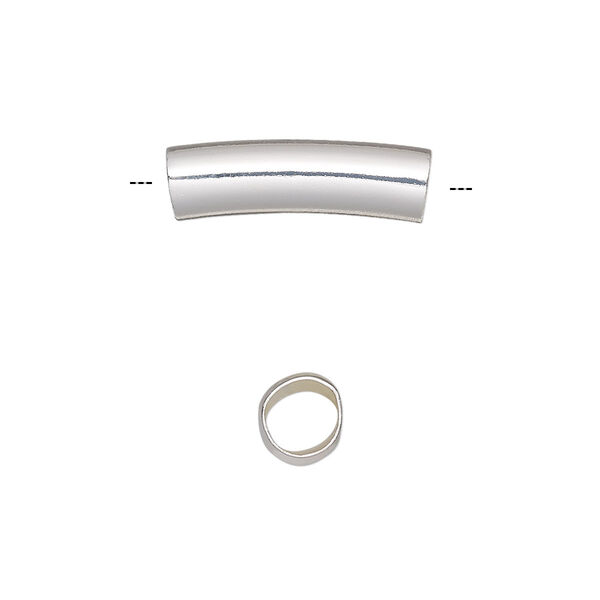 Bead, silver-finished brass, 20x6mm curved round tube. Sold per pkg of 6. image number 0