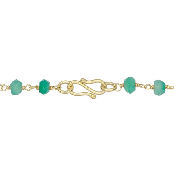 Necklace, green onyx (dyed) and gold-finished sterling silver, 3.5-4mm hand-cut faceted rondelle, 18 inches with S-hook clasp. Sold individually. image number 1