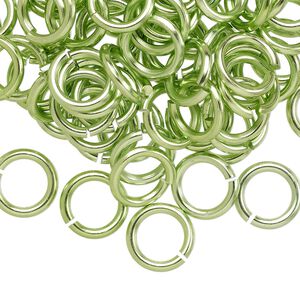 Jump ring, anodized aluminum, green, 10mm round, 6.8mm inside diameter, 14 gauge. Sold per pkg of 100.