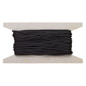 Cord, nylon, black, 2mm round. Sold per 25-foot card.