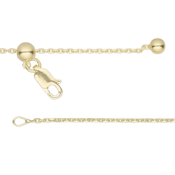 Chain, "vermeil" and silicone, 1.3mm cable with 4mm ball and 5mm adjustable slider bead from 16 to 24 inches with lobster claw clasp. Sold individually. image number 0