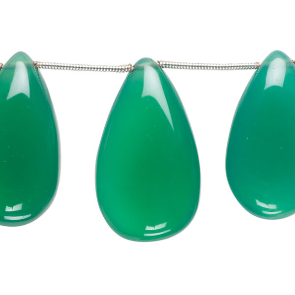 Green onyx 1pkg11, hand-cut top-drilled puffed teardrop bead graduated 16x12mm-32x19mm image number 0