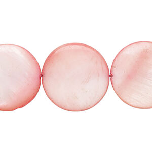 Mother-of-pearl shell 1pkg1, puffed flat round bead 15 inch light pink 19-20mm