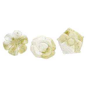 Peridot new "jade" 1pkg3, top-drilled carved flower focal natural mix 40x34mm-40x40mm